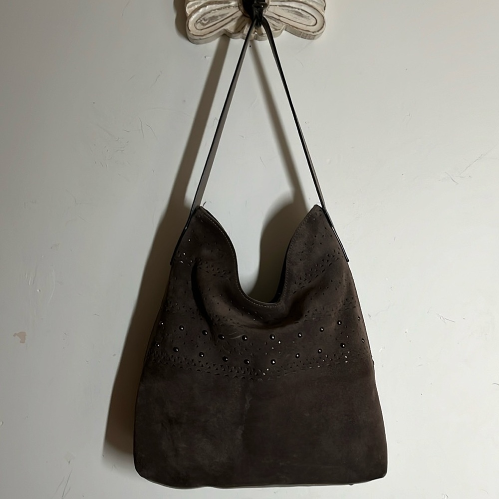 Sundance Made In Spain Gray Suede Shoulder Bag Studded